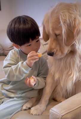 みかんをエルさんの口元へ