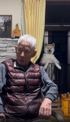 おじいちゃんを見つめる紅ちゃん