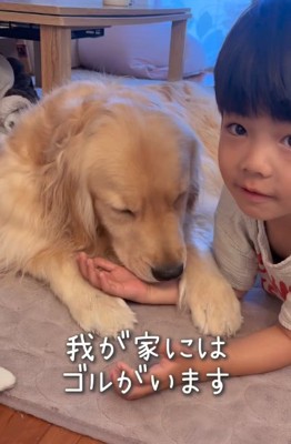 男の子の手を押さえるエルくん