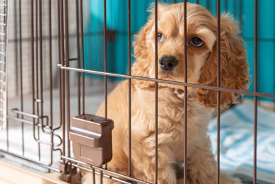 ケージの中の子犬