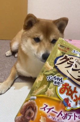 おやつを見せるママ