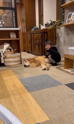 たお君を寝かしつける女の子