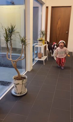 サンタごっこをするププくんと女の子7