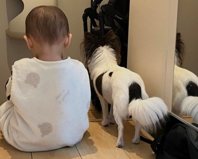 2人でパパのお出迎え