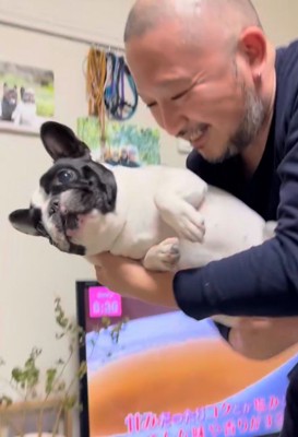 小型犬を抱っこする飼い主