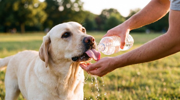 水分補給する犬