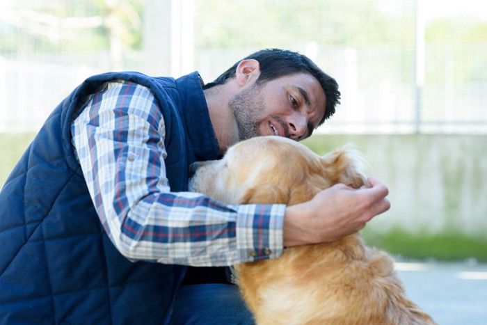 仰向けで触られる犬