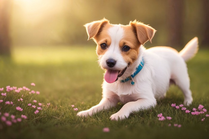 嬉しそうにこちらを見つめる犬