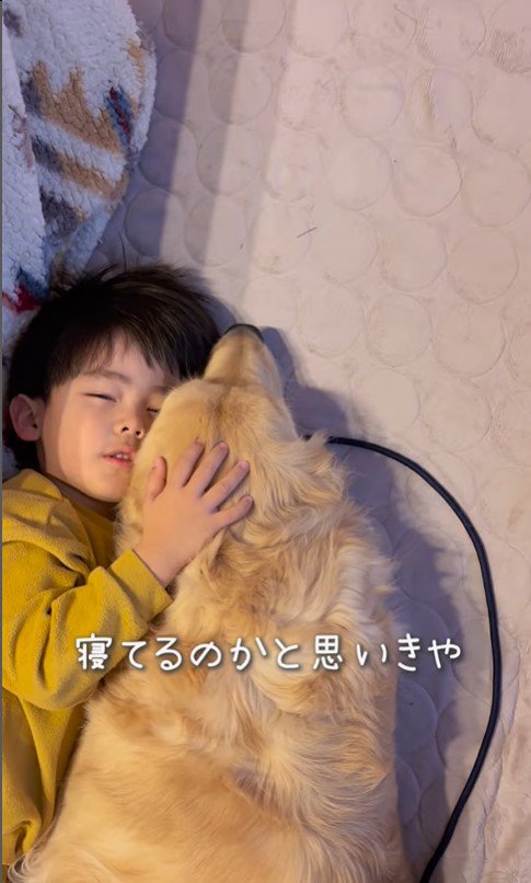 抱き合って眠るエルくんと男の子2