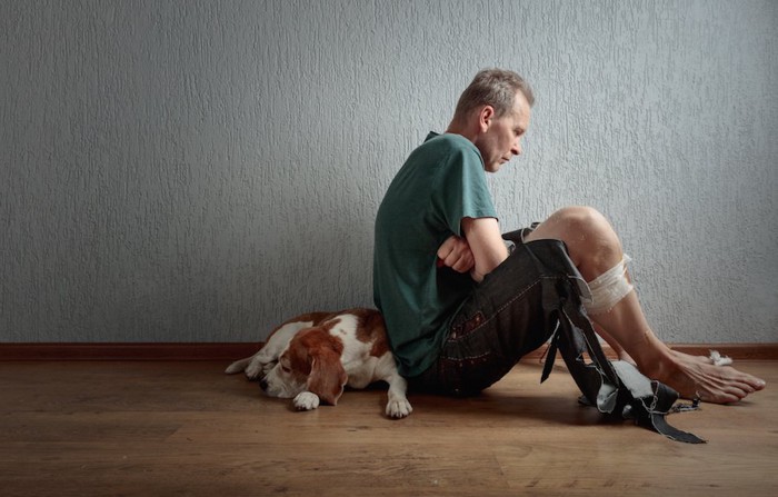 ケンカをして怪我をした人と犬