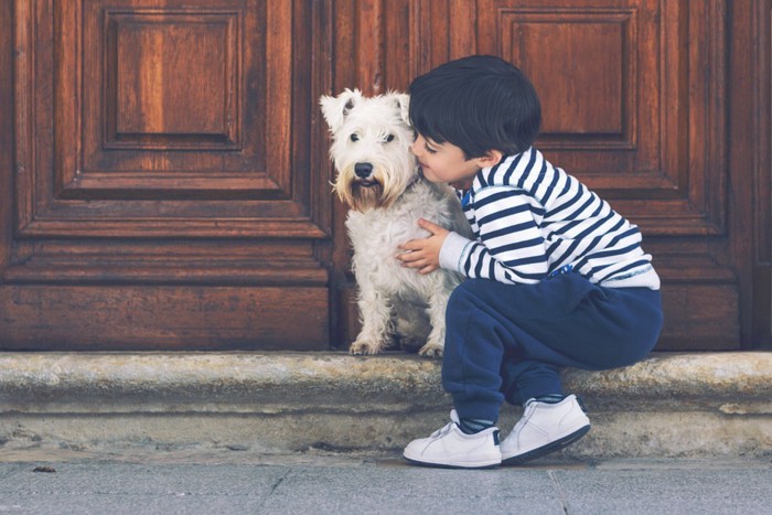 犬と子供の写真