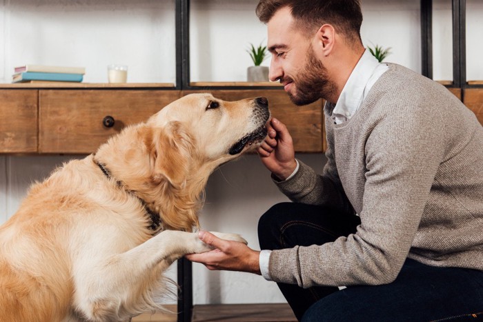 トレーニングする男性と犬