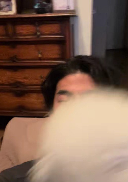 わんこの奥に男性の姿が…