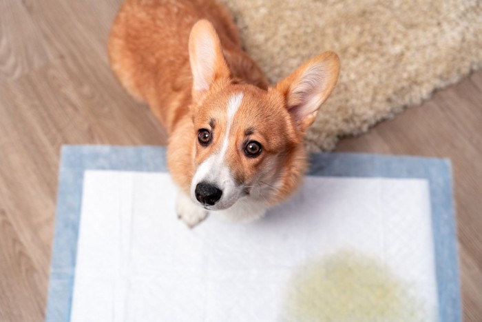 シートにおしっこをした犬