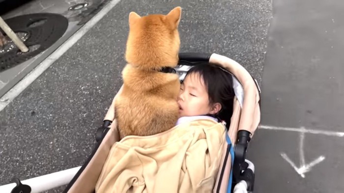 花子ちゃんの後姿と眠るモモ子ちゃん