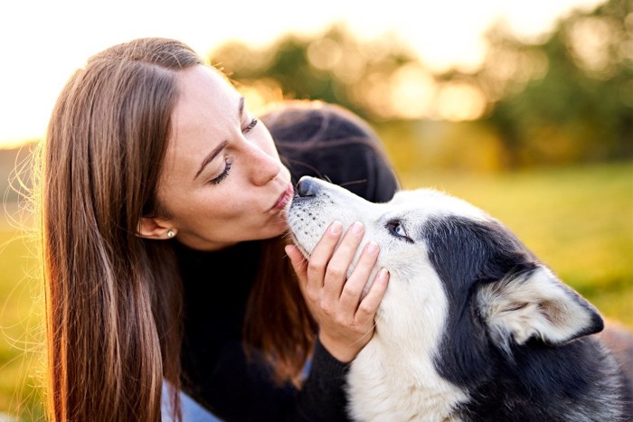 キスしている犬と女性