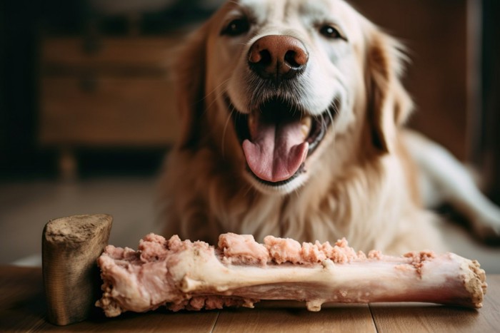 骨付き肉と犬