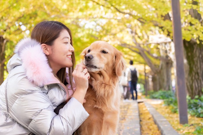 犬に話しかける女性