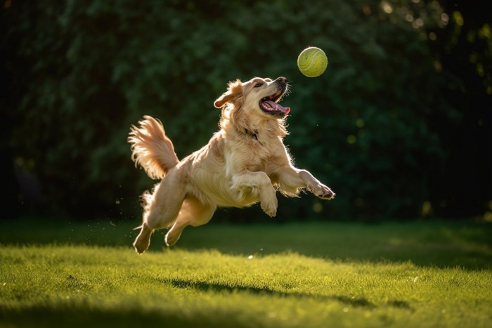 ボールを追いかける犬