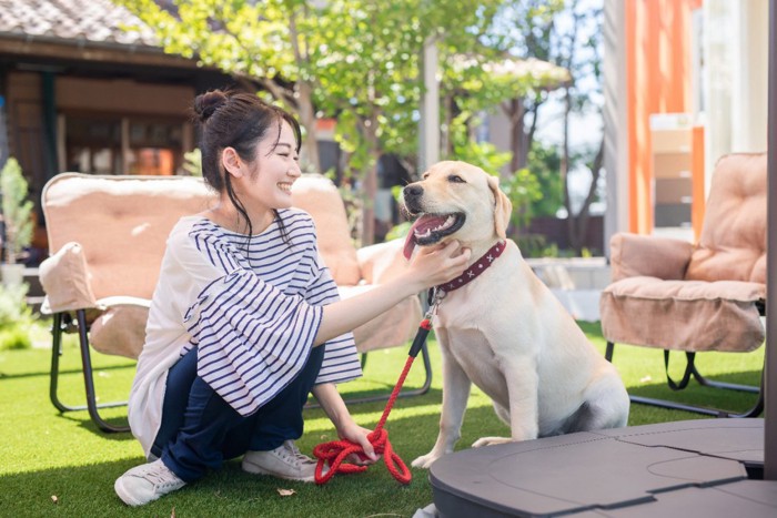 楽しそうな女性と犬