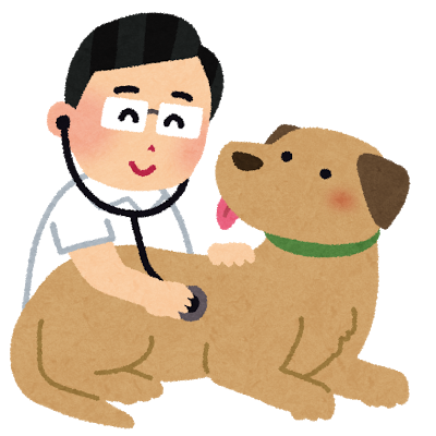 聴診器を当てられている犬のイラスト