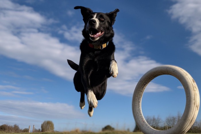 ジャンプする犬