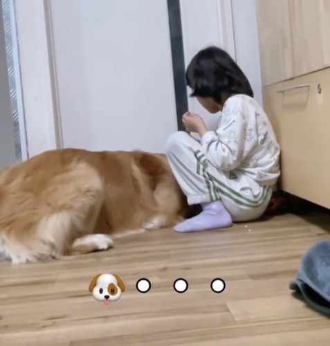 寄り添う犬と女の子