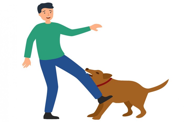 犬に咬まれている男性のイラスト