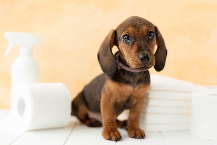 トイレットペーパーと犬