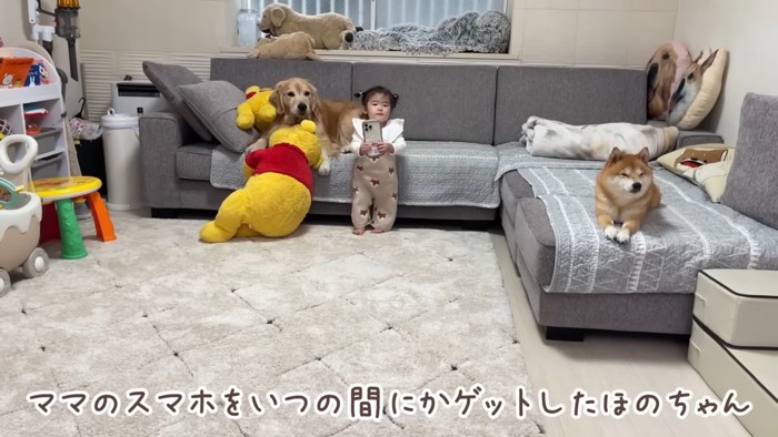 ママのスマホを手に…