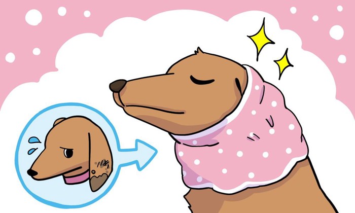 スヌードをかぶっている犬のイラスト