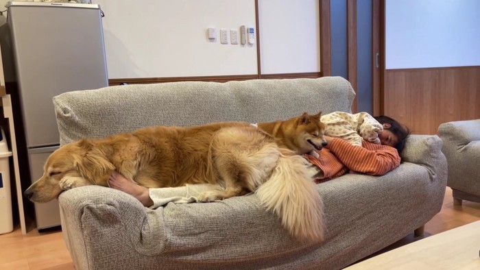 ママの上に全員集合！？