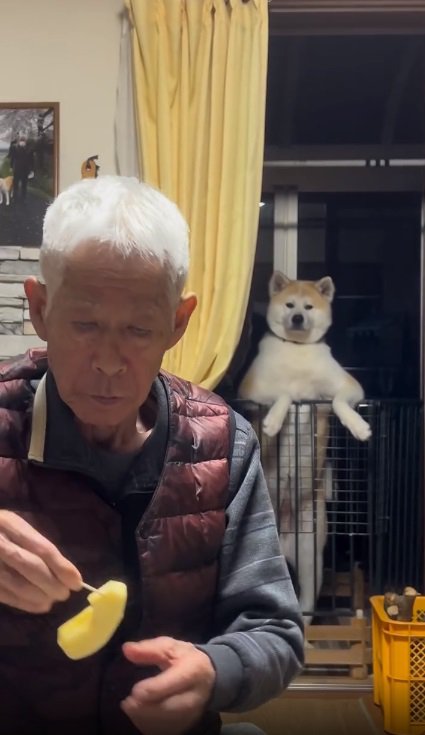 りんごを持つおじいちゃん