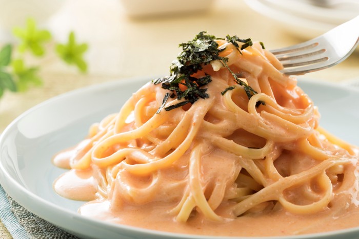 お皿に盛られた明太子パスタ