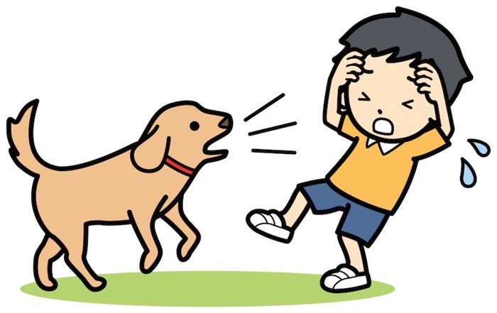 子供に吠える犬のイラスト