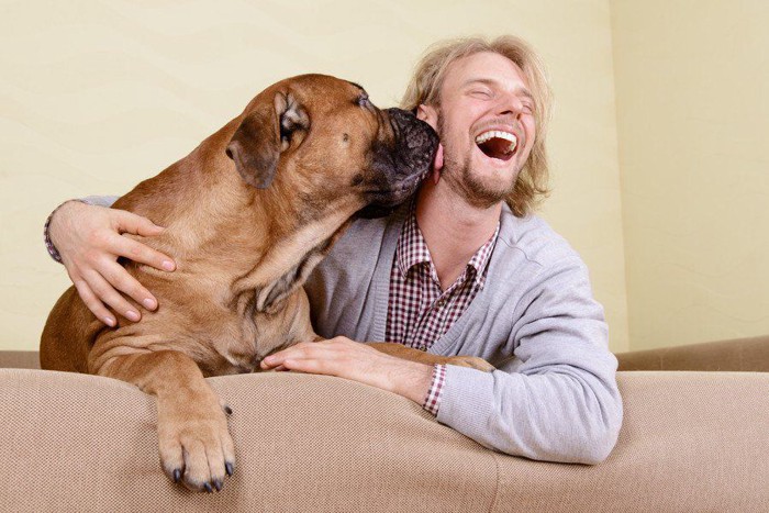 仲良しな人と犬