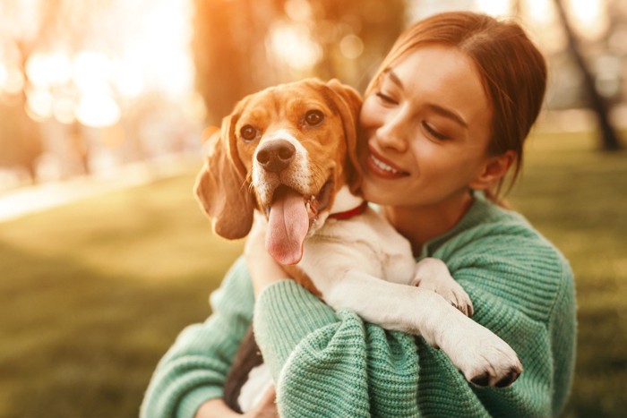 抱っこされる犬