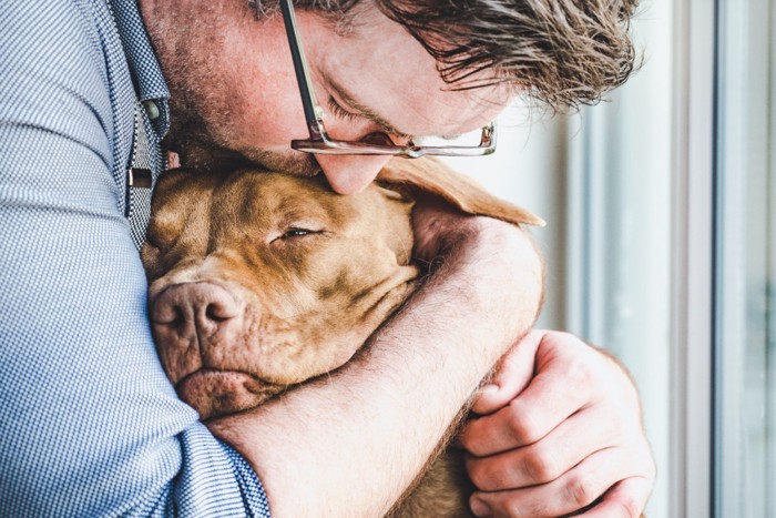 犬をハグする男性