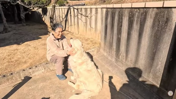 おばあちゃんに撫でられるメイちゃん