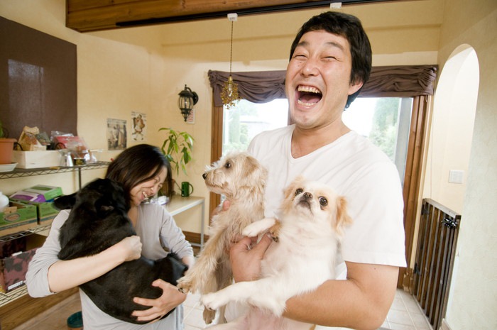 幸せそうな家族の犬たち