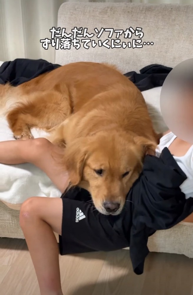 ずり落ちている男の子