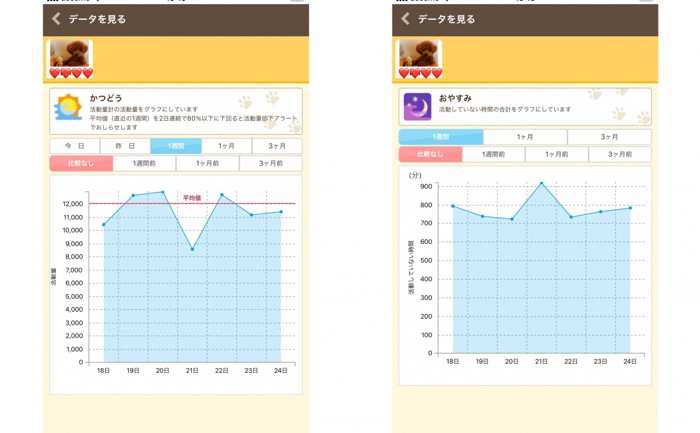 2コマ「かつどう」と「おやすみ」のグラフ