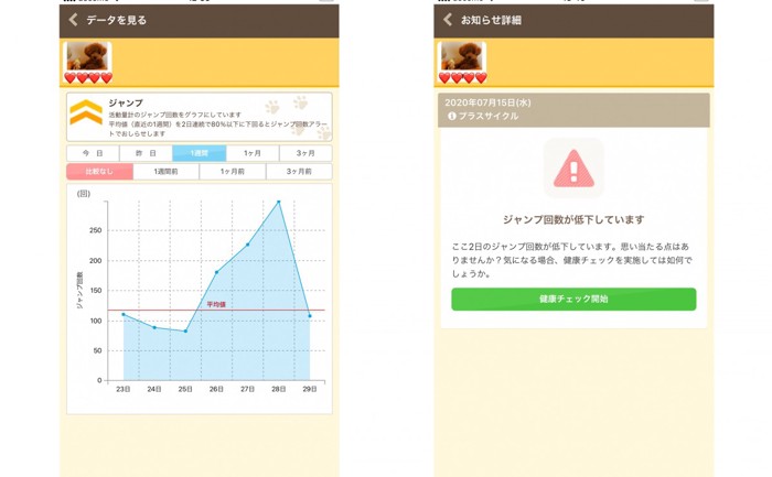 2コマジャンプグラフとジャンプアラート画面